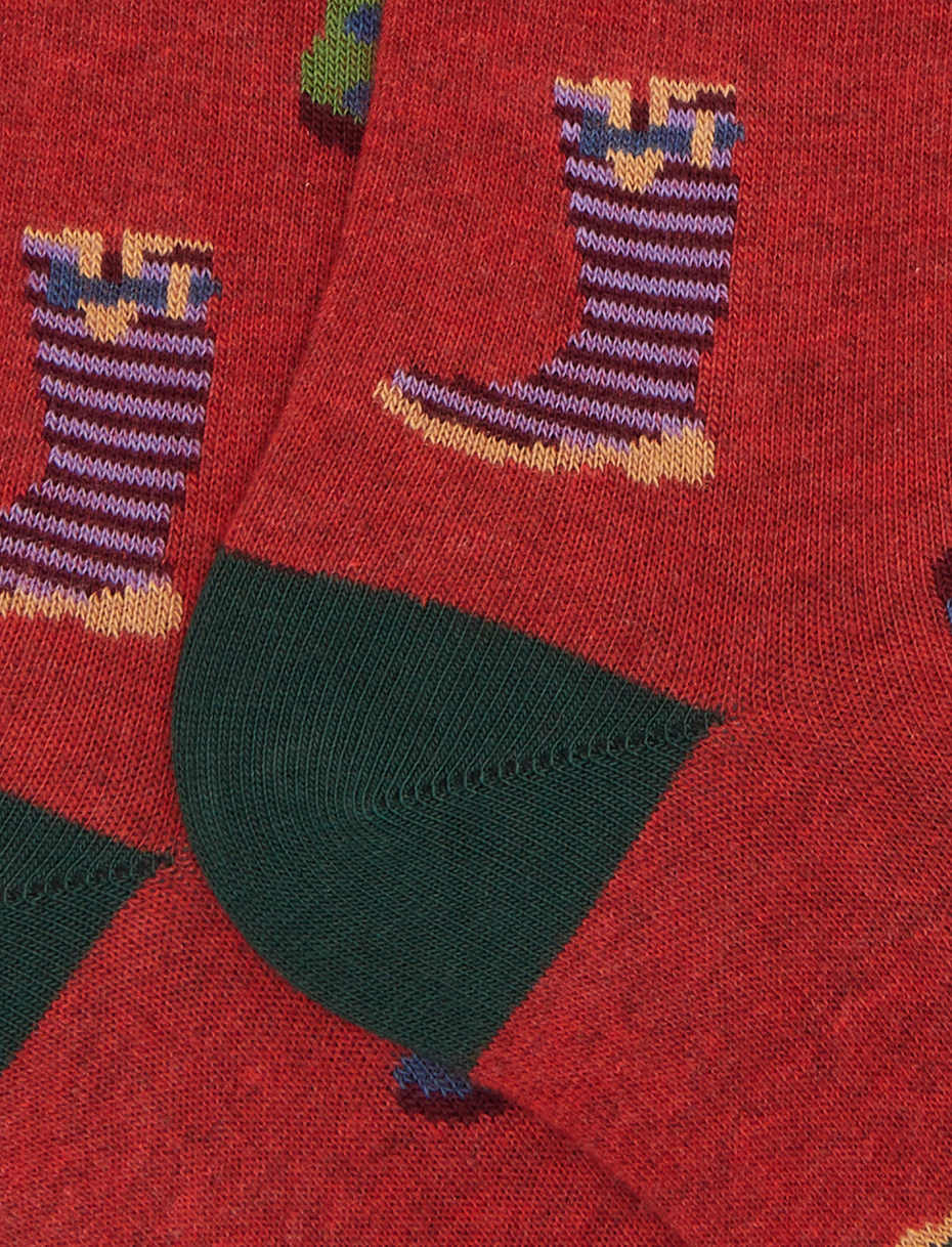 Men's red cotton patterned knee-high socks with rain boots - Gallo 1927 - Official Online Shop
