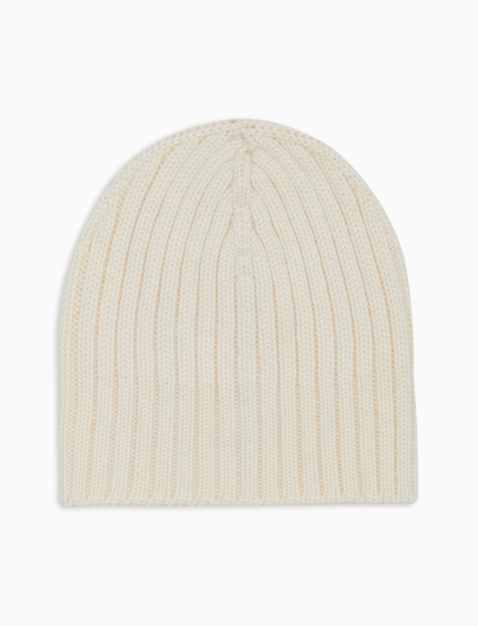 Kids' white ribbed wool, silk, and cashmere cap in solid color - Gallo 1927 - Official Online Shop