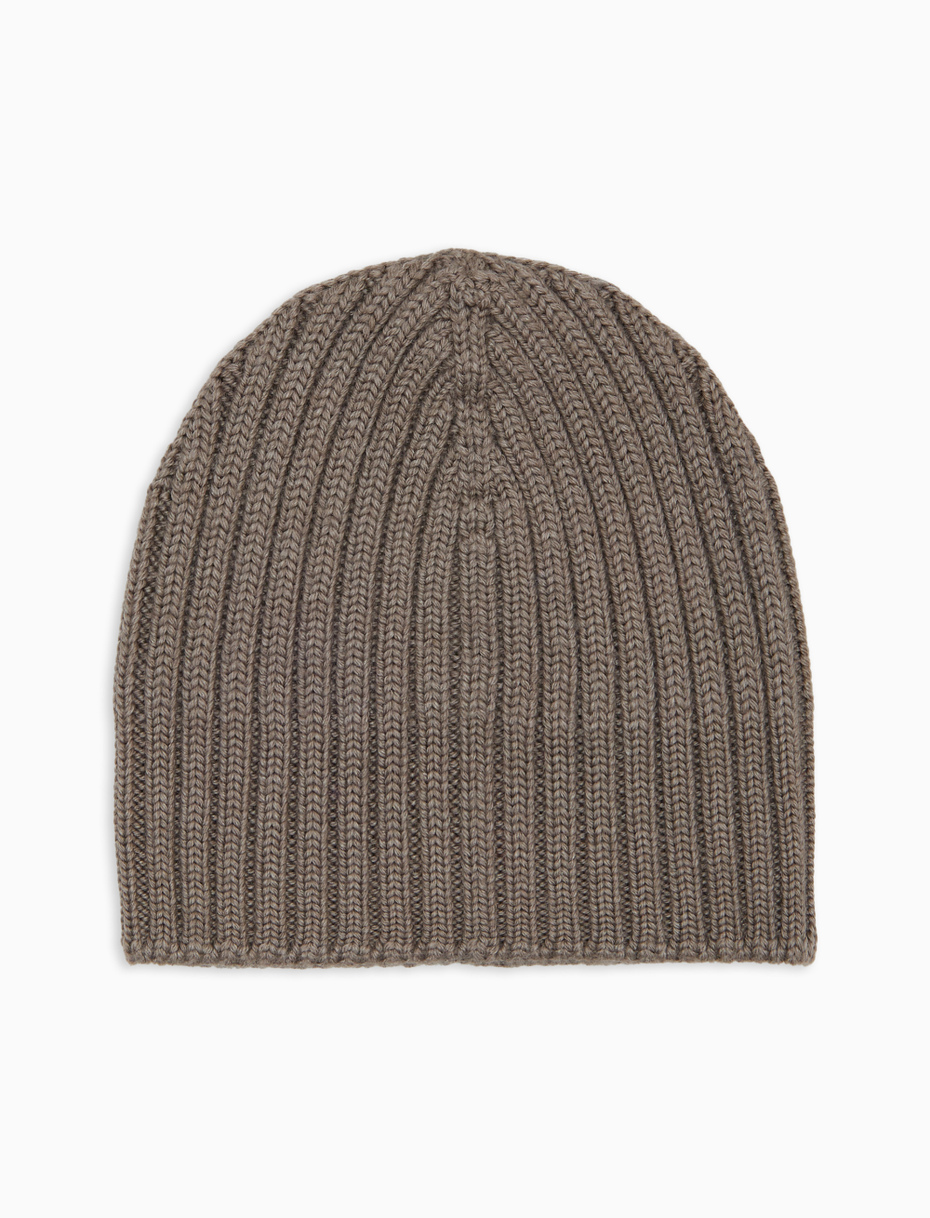 Kids' hat in plain ribbed beige wool, silk and cashmere - Gallo 1927 - Official Online Shop