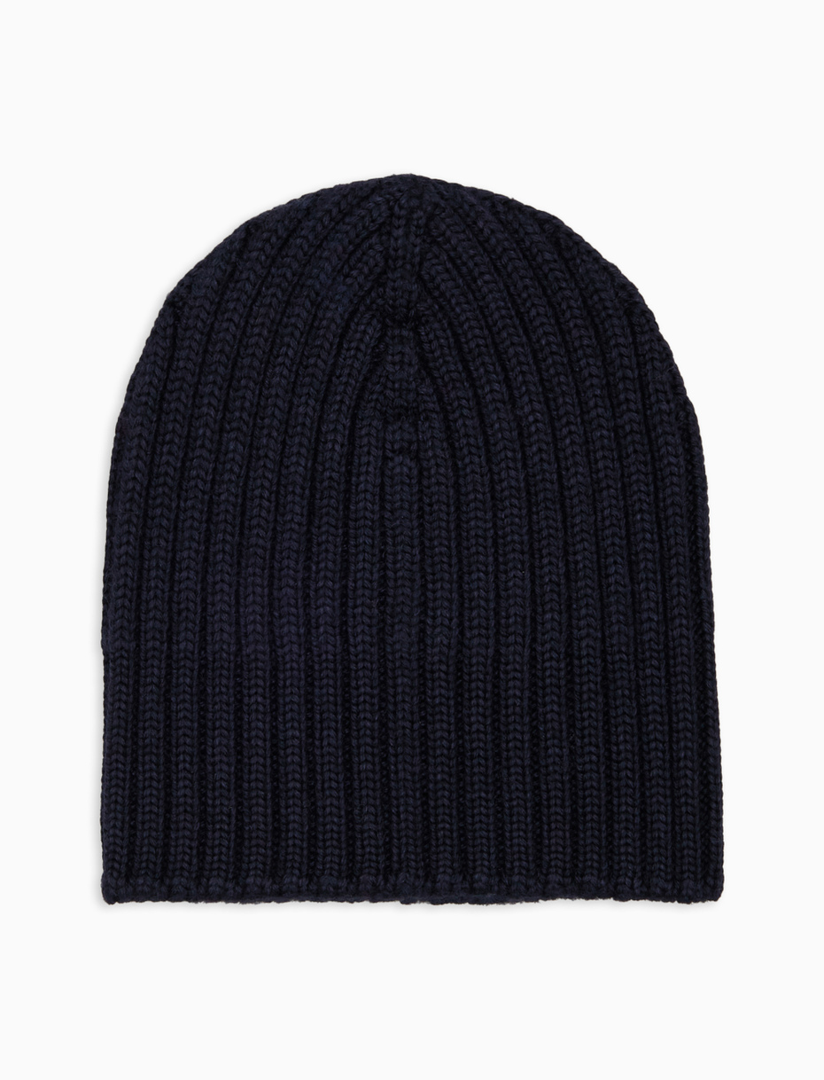Kids' hat in plain ribbed blue wool, silk and cashmere - Gallo 1927 - Official Online Shop