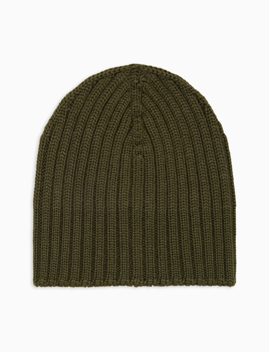 Kids' hat in green ribbed wool, silk and cashmere, plain - Gallo 1927 - Official Online Shop