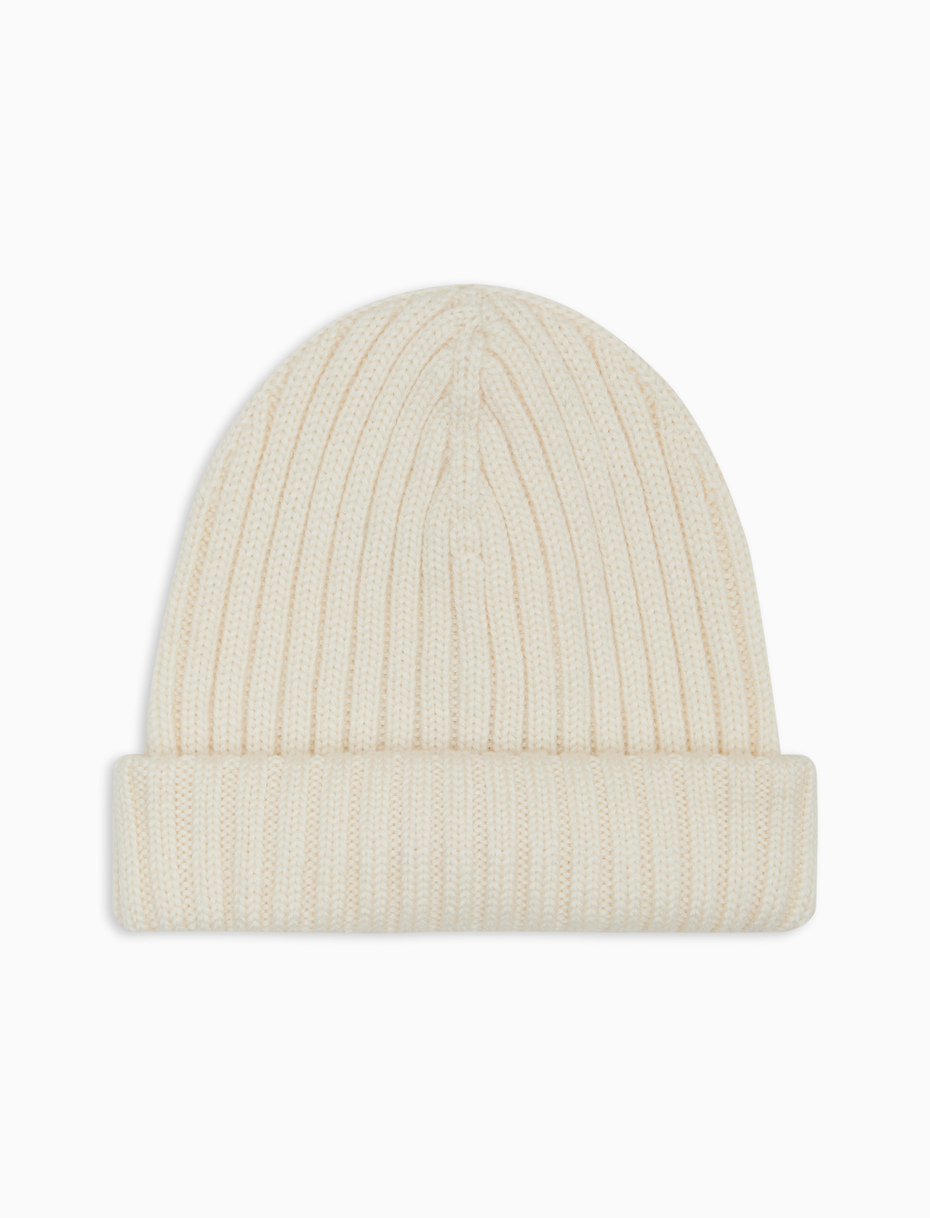 Kids' turn-up cap in white wool, silk and cashmere, plain ribbed - Gallo 1927 - Official Online Shop