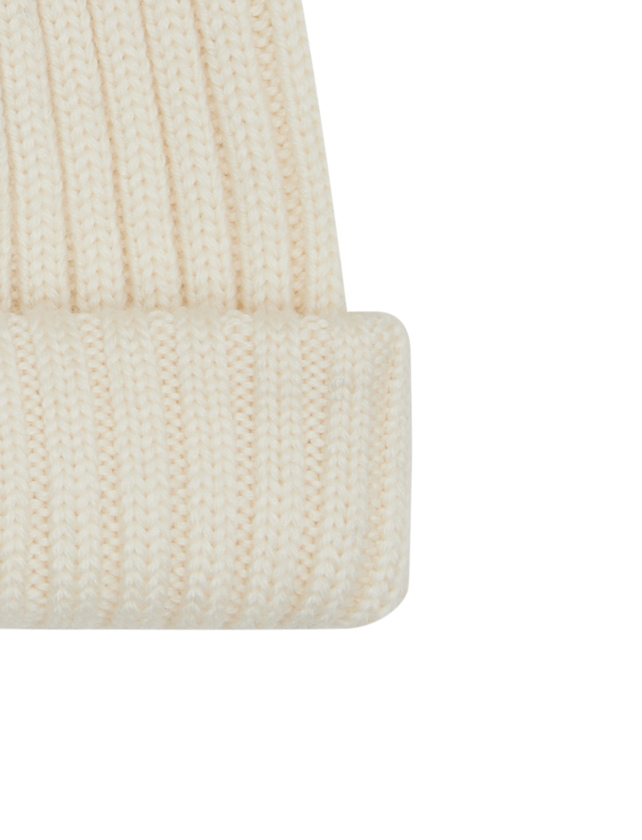 Kids' turn-up cap in white wool, silk and cashmere, plain ribbed - Gallo 1927 - Official Online Shop