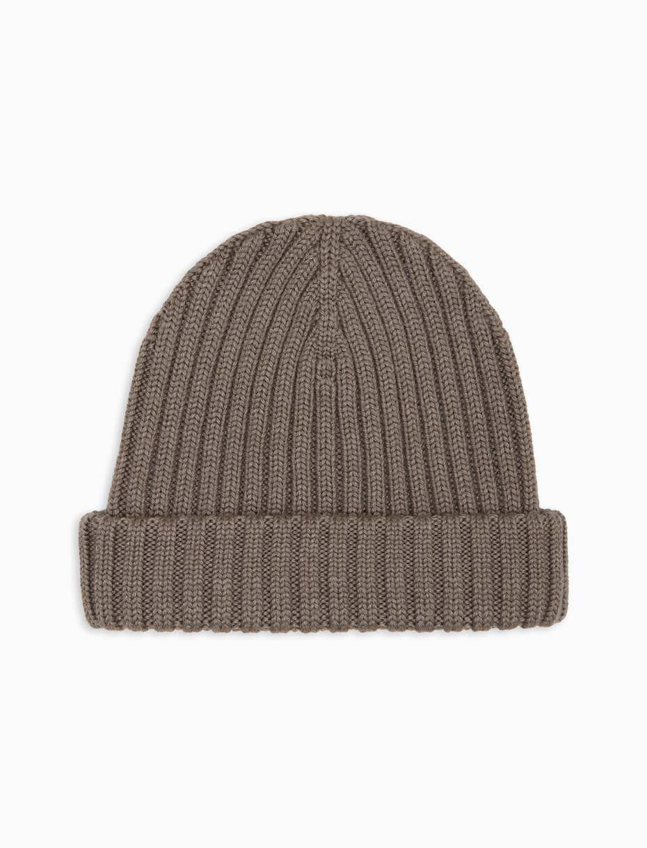Kids' turn-up cap in beige wool, silk and cashmere, plain ribbed - Gallo 1927 - Official Online Shop