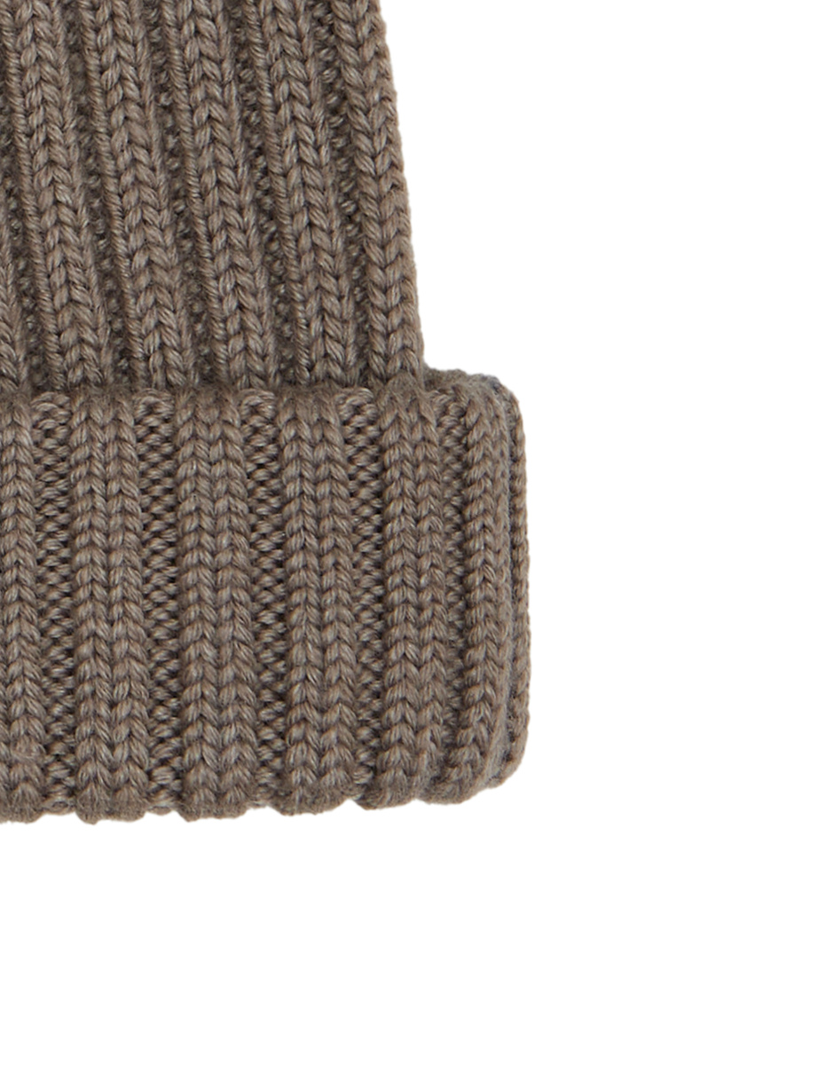 Kids' turn-up cap in beige wool, silk and cashmere, plain ribbed - Gallo 1927 - Official Online Shop
