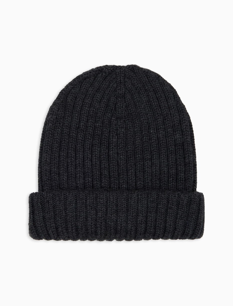 Kids' turn-up cap in gray wool, silk and cashmere, plain ribbed - Gallo 1927 - Official Online Shop