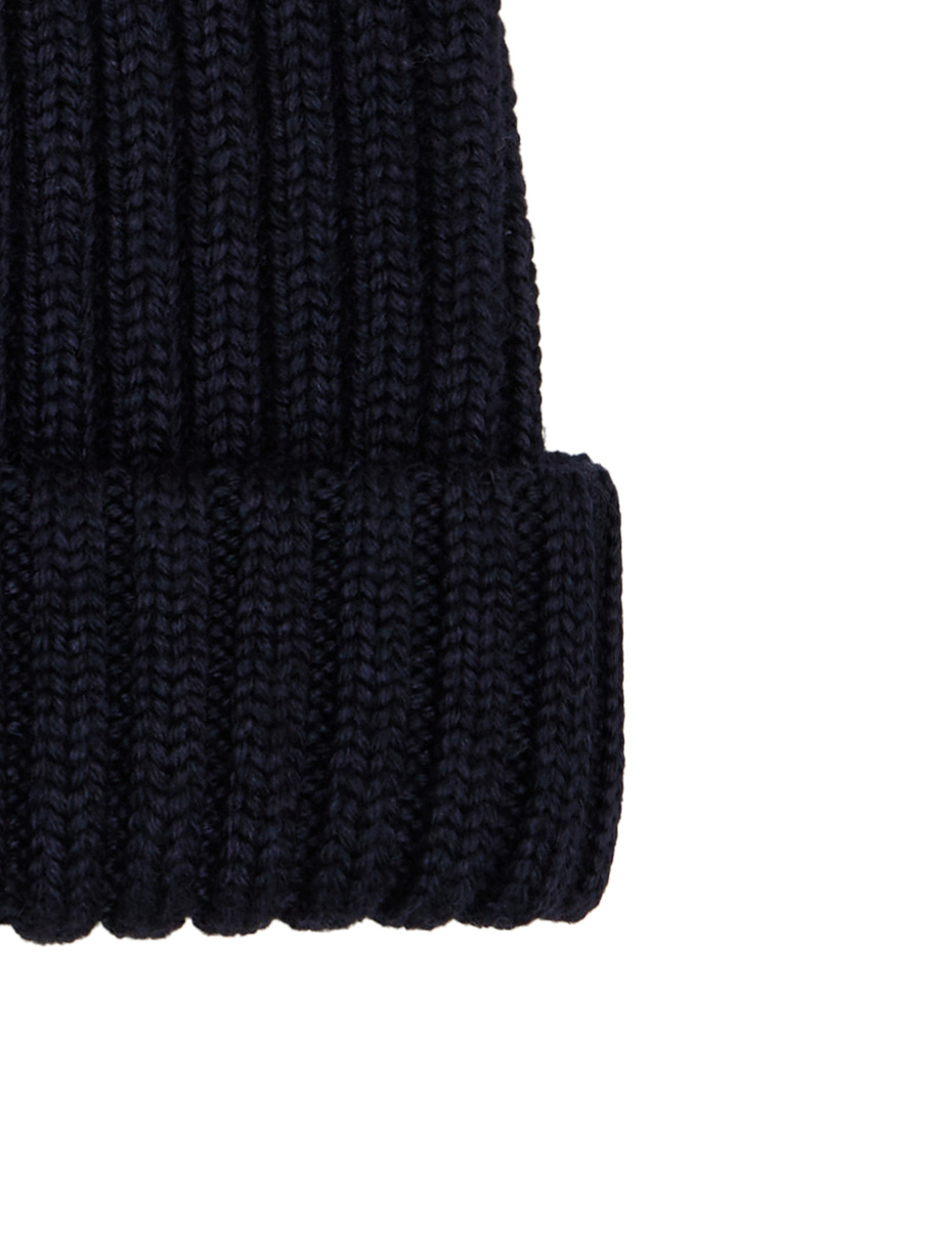 Kids' turn-up cap in blue wool, silk and cashmere, plain ribbed - Gallo 1927 - Official Online Shop