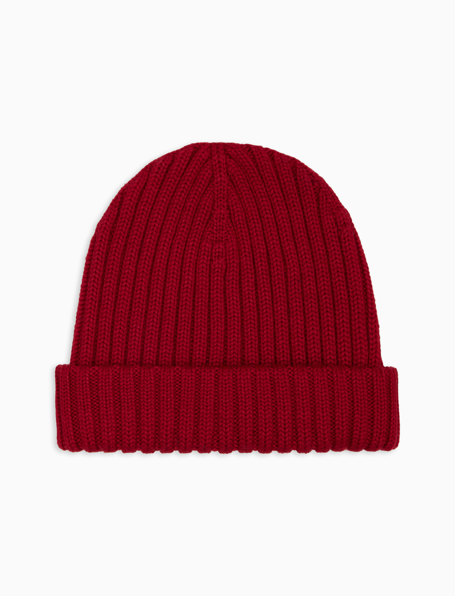 Kids' turn-up cap in red wool, silk and cashmere with plain ribbed trim - Gallo 1927 - Official Online Shop