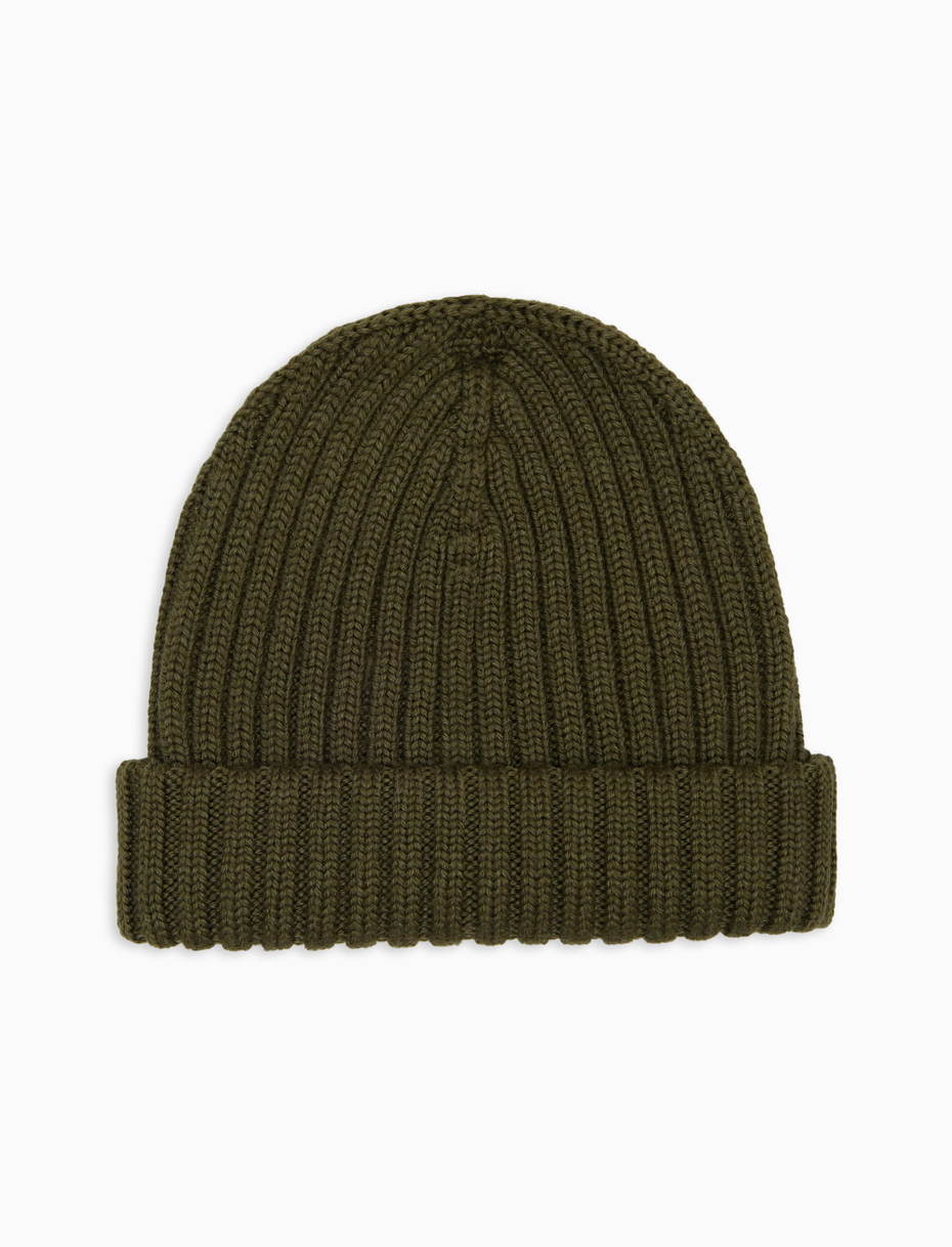 Kids' turn-up cap in green wool, silk and cashmere with plain ribbed trim - Gallo 1927 - Official Online Shop