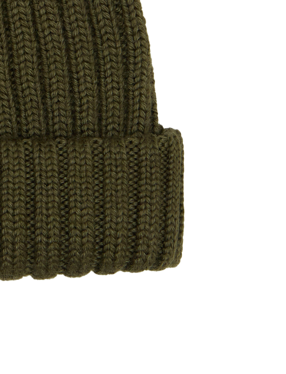 Kids' turn-up cap in green wool, silk and cashmere with plain ribbed trim - Gallo 1927 - Official Online Shop