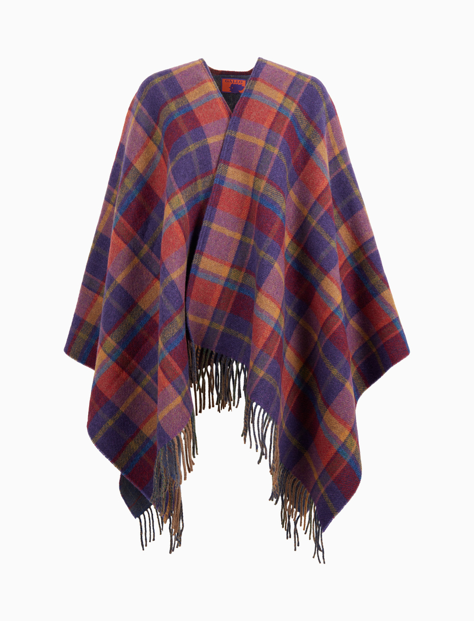Women's double-sided cape in purple wool with geometric pattern - Gallo 1927 - Official Online Shop