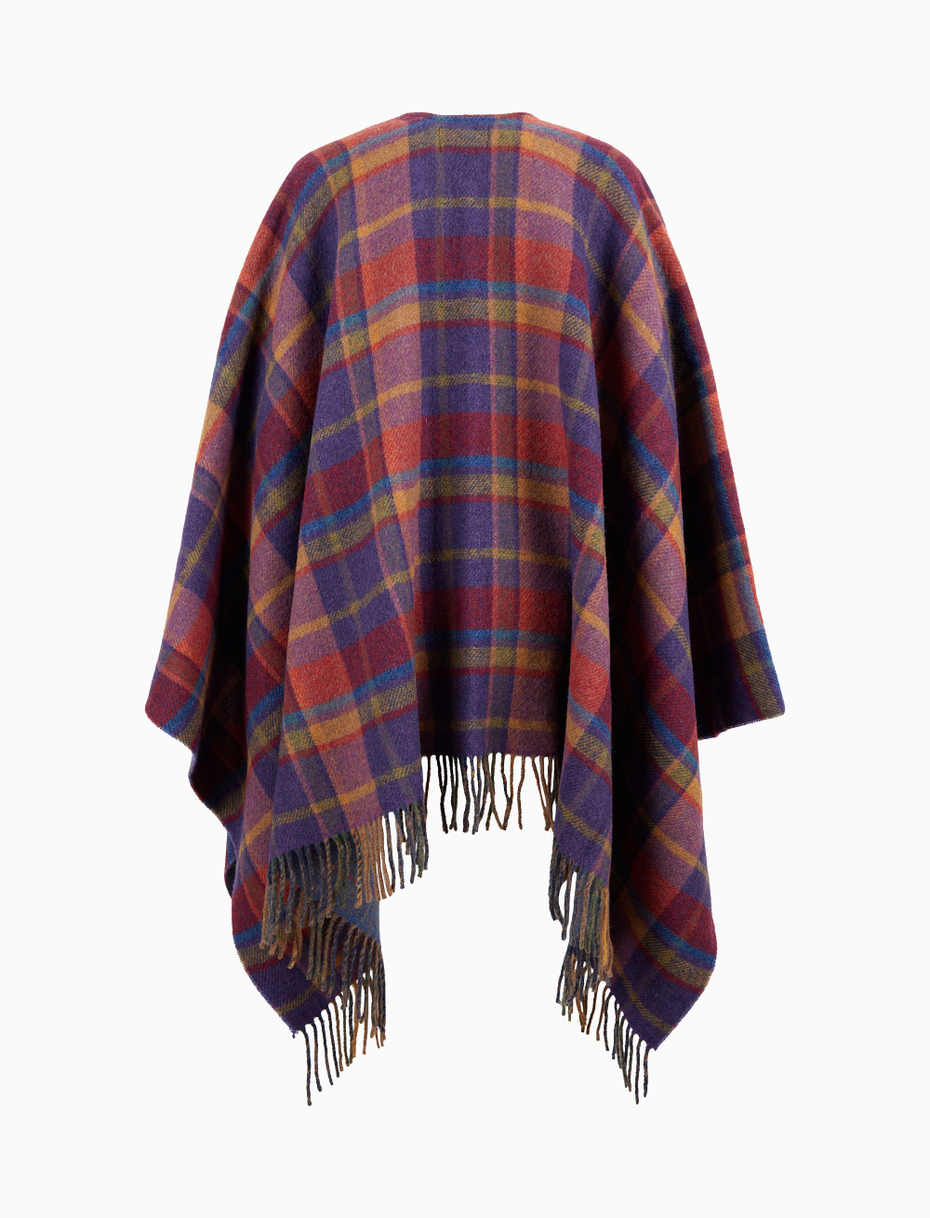 Women's double-sided cape in purple wool with geometric pattern - Gallo 1927 - Official Online Shop
