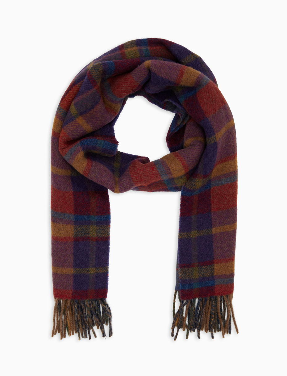 Unisex double-sided scarf in purple wool with geometric pattern - Gallo 1927 - Official Online Shop
