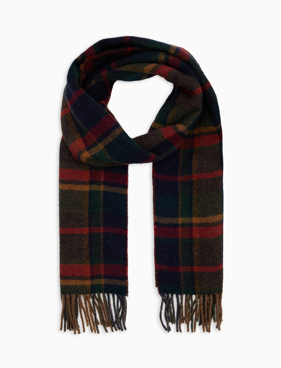 Unisex double-sided scarf in blue wool with geometric pattern - Gallo 1927 - Official Online Shop
