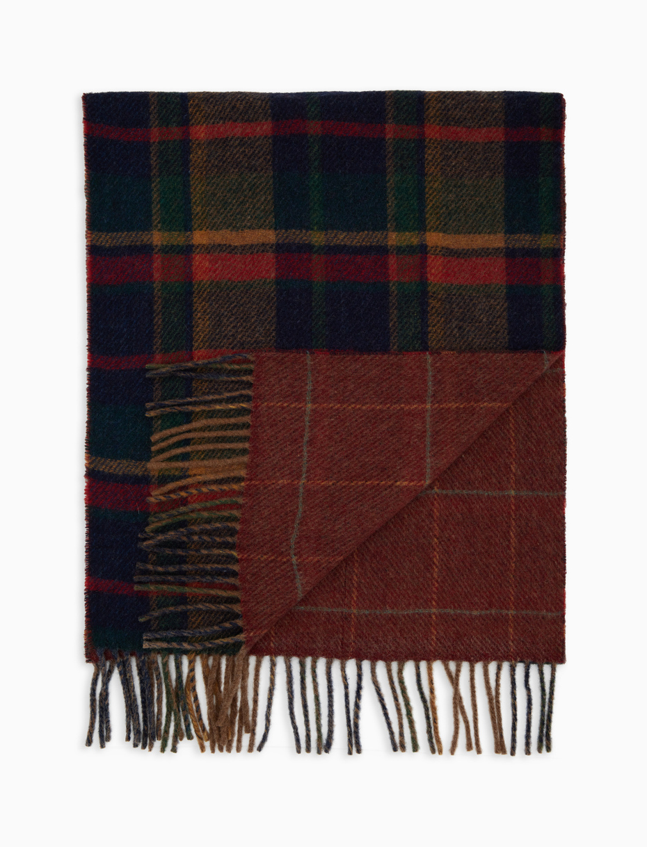 Unisex double-sided scarf in blue wool with geometric pattern - Gallo 1927 - Official Online Shop