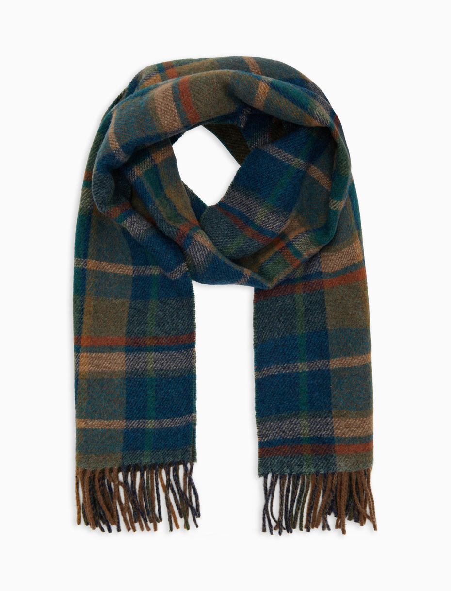 Unisex double-sided scarf in green wool with geometric pattern - Gallo 1927 - Official Online Shop