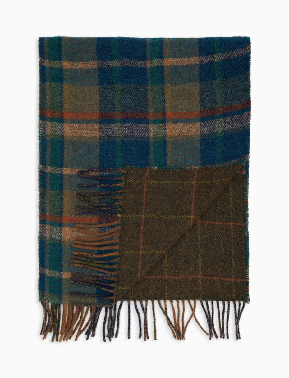 Unisex double-sided scarf in green wool with geometric pattern - Gallo 1927 - Official Online Shop