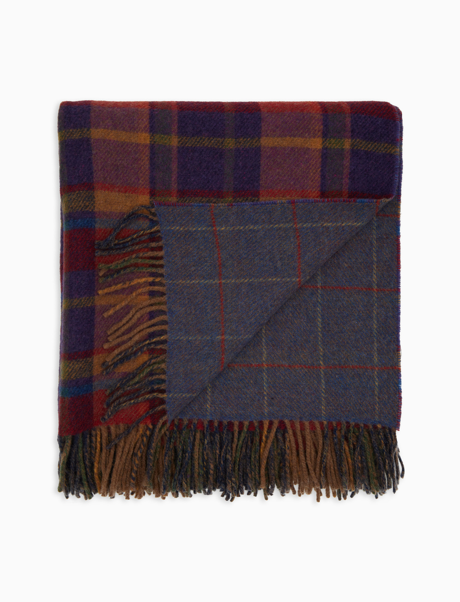 Unisex double-sided blanket in blue wool with geometric pattern - Gallo 1927 - Official Online Shop