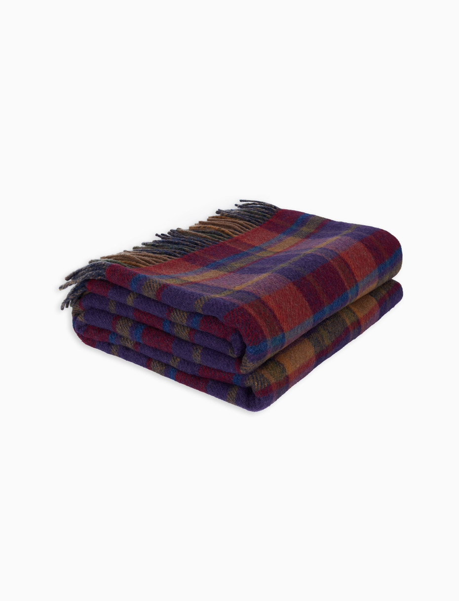Unisex double-sided blanket in blue wool with geometric pattern - Gallo 1927 - Official Online Shop