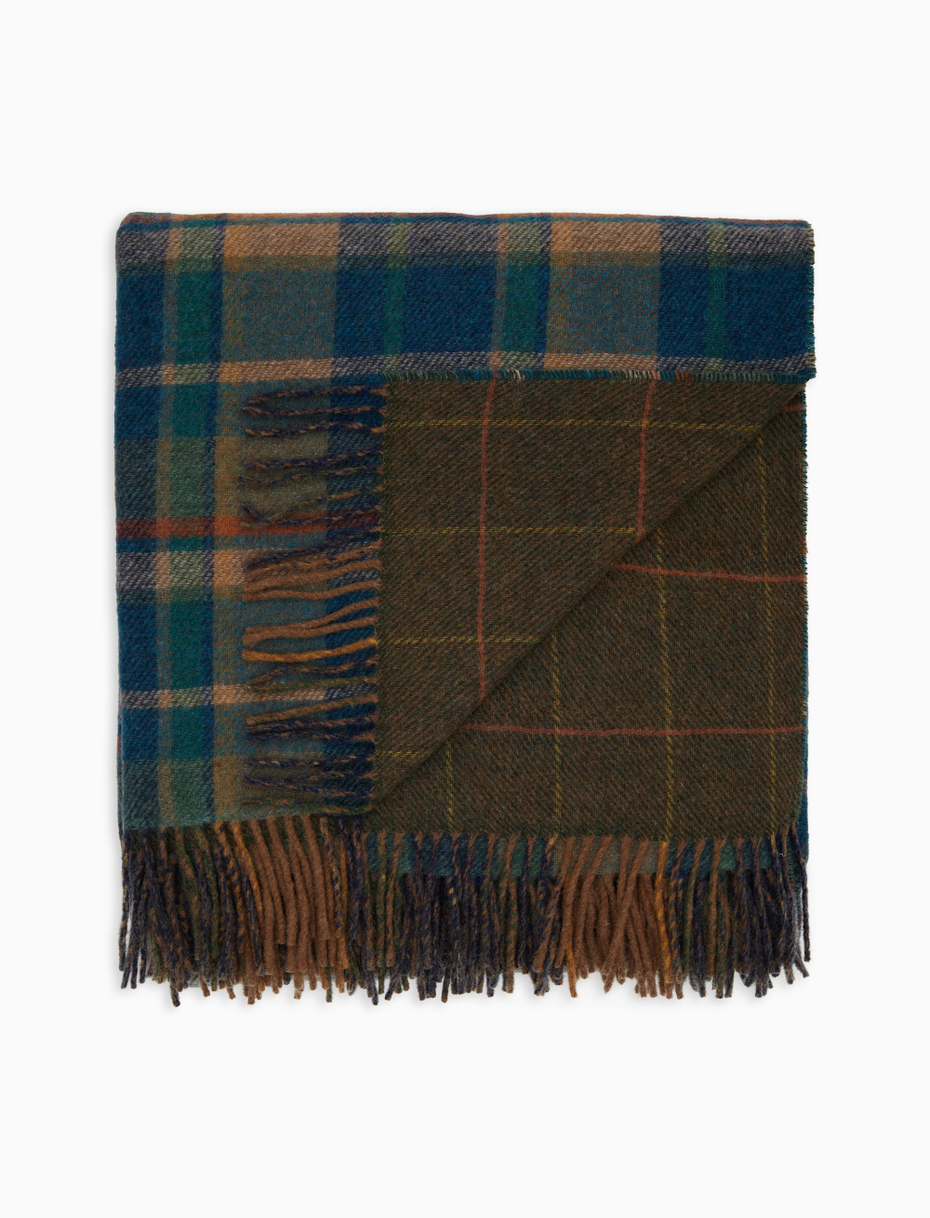 Unisex double-sided blanket in green wool with geometric pattern - Gallo 1927 - Official Online Shop