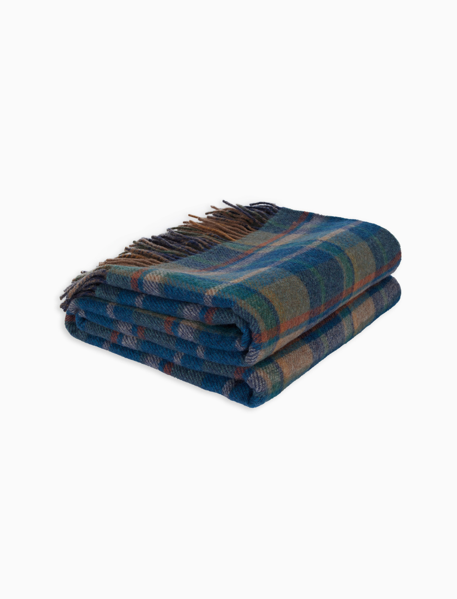 Unisex double-sided blanket in green wool with geometric pattern - Gallo 1927 - Official Online Shop