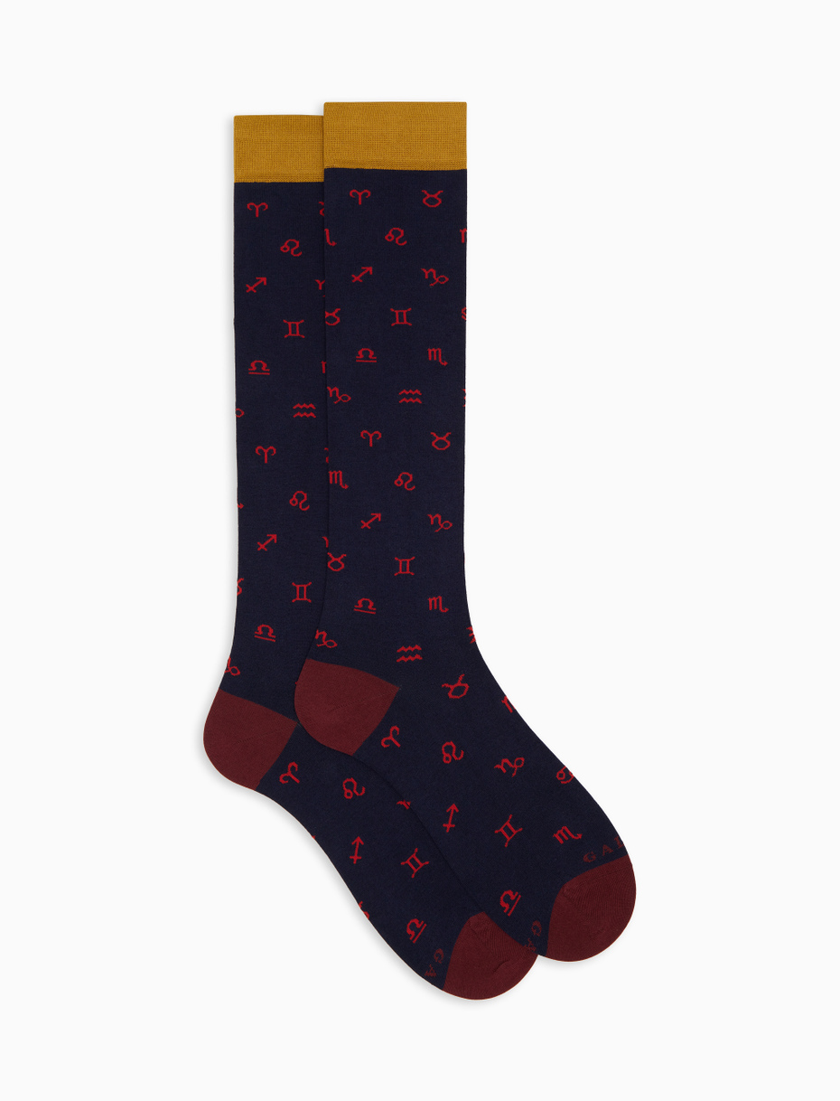 Men's long socks in blue cotton with zodiac signs pattern - Gallo 1927 - Official Online Shop
