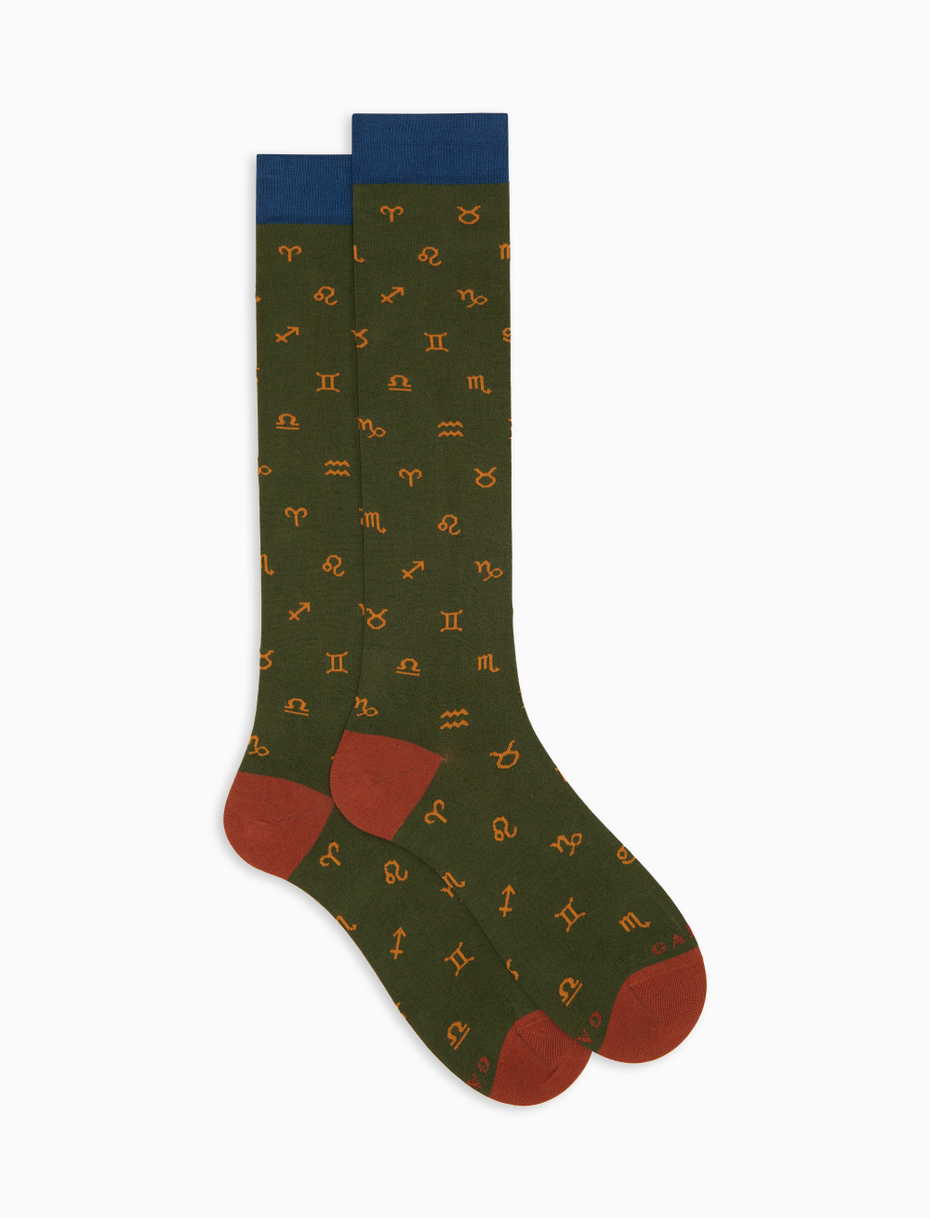 Men's long socks in green cotton with zodiac signs pattern - Gallo 1927 - Official Online Shop