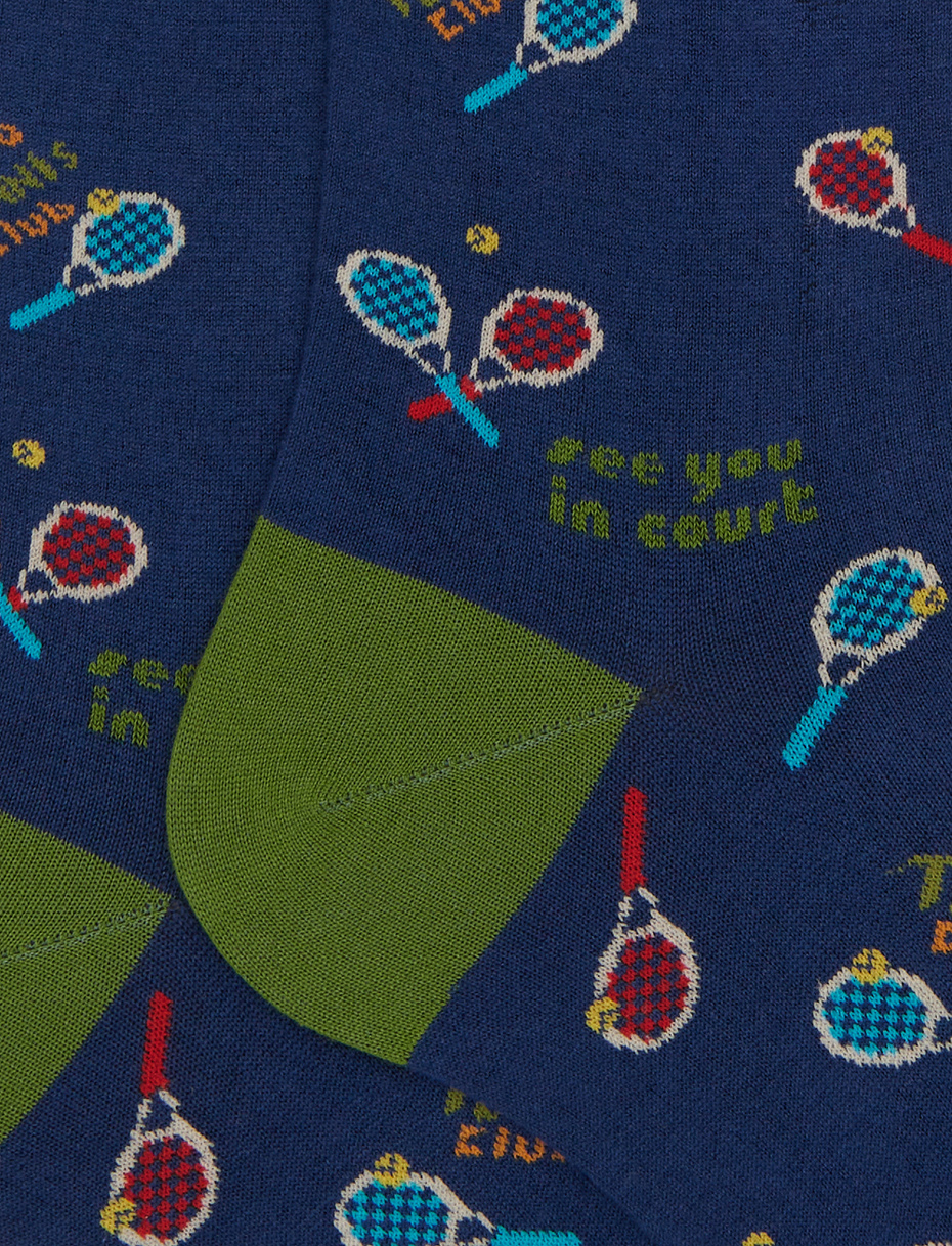 Men's long socks in blue cotton with tennis pattern - Gallo 1927 - Official Online Shop
