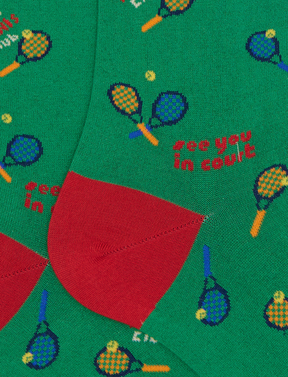 Men's long socks in green cotton with tennis pattern - Gallo 1927 - Official Online Shop