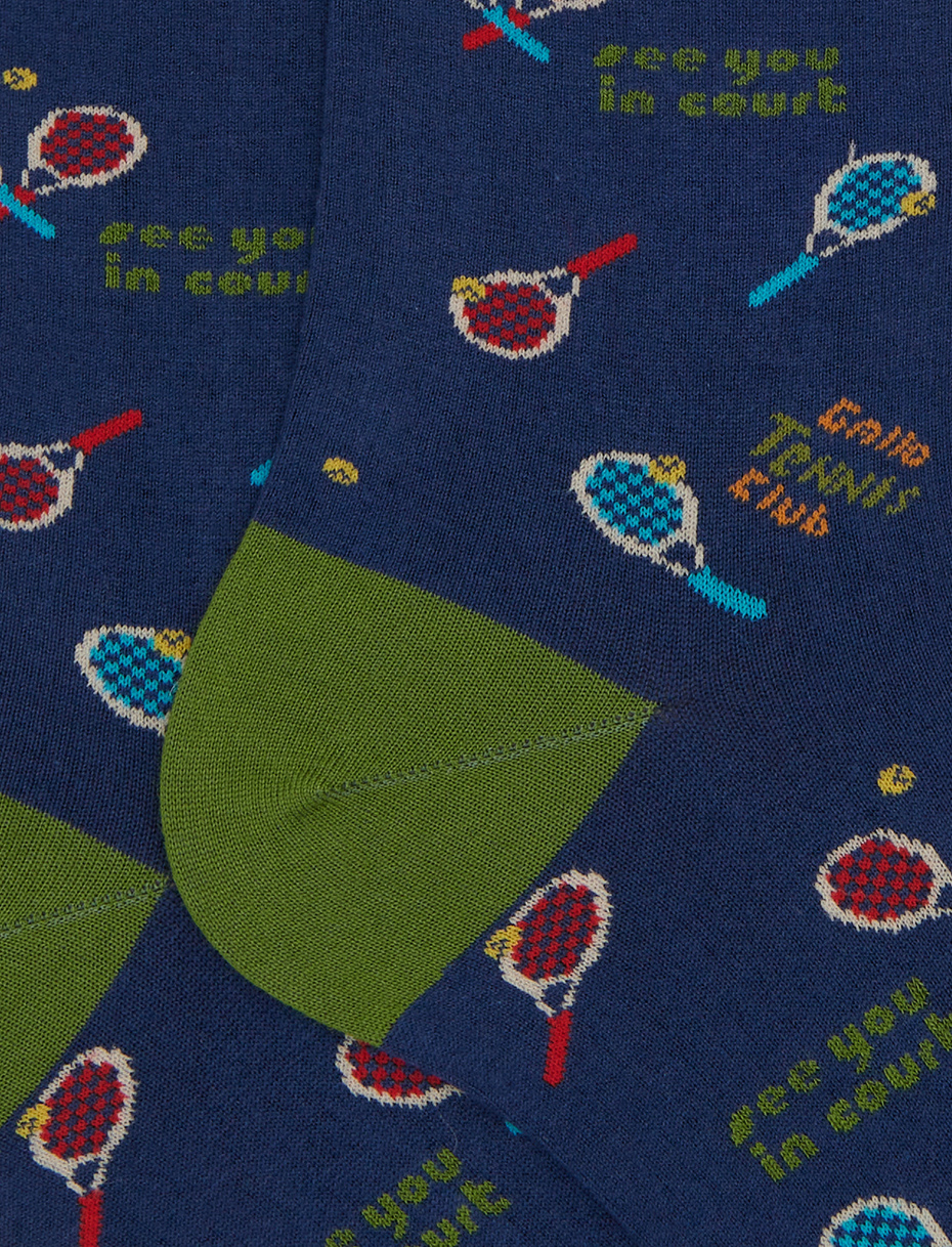 Men's short socks in blue cotton with tennis pattern - Gallo 1927 - Official Online Shop
