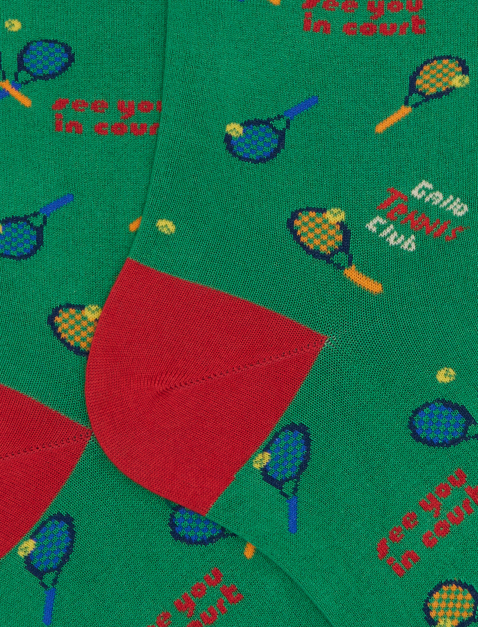 Men's short socks in green cotton with tennis pattern - Gallo 1927 - Official Online Shop