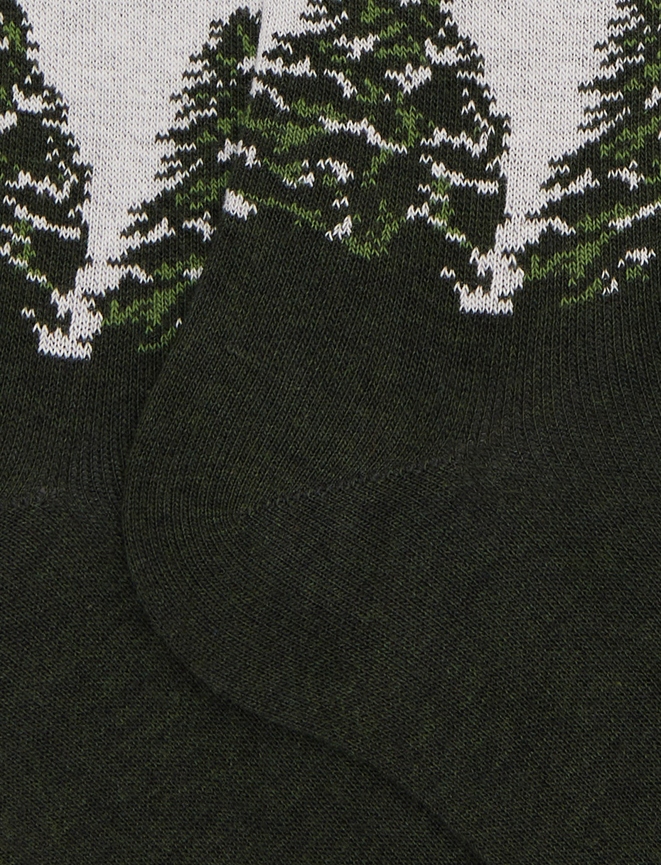 Men's long socks in green cotton with landscape and chairlift pattern - Gallo 1927 - Official Online Shop