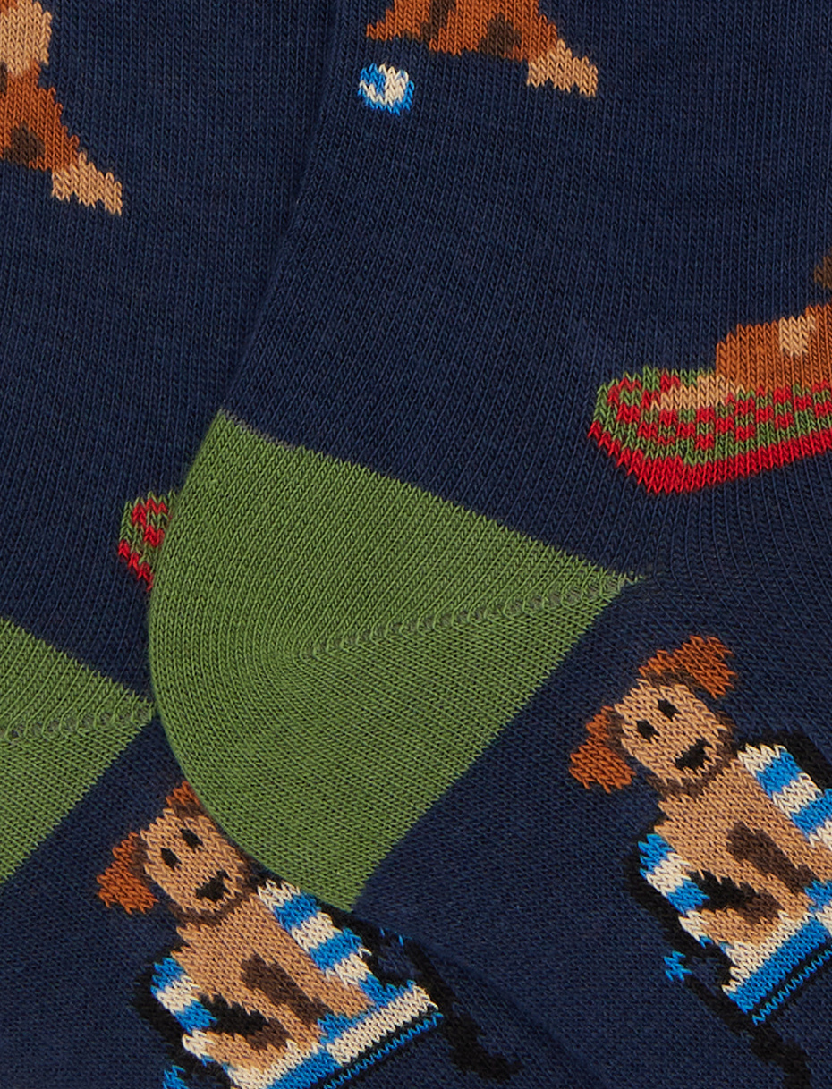 Men's long socks in blue cotton with dog pattern - Gallo 1927 - Official Online Shop