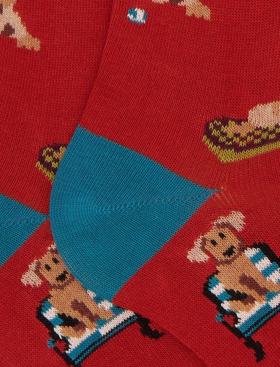 Men's long socks in orange cotton with dog pattern - Gallo 1927 - Official Online Shop