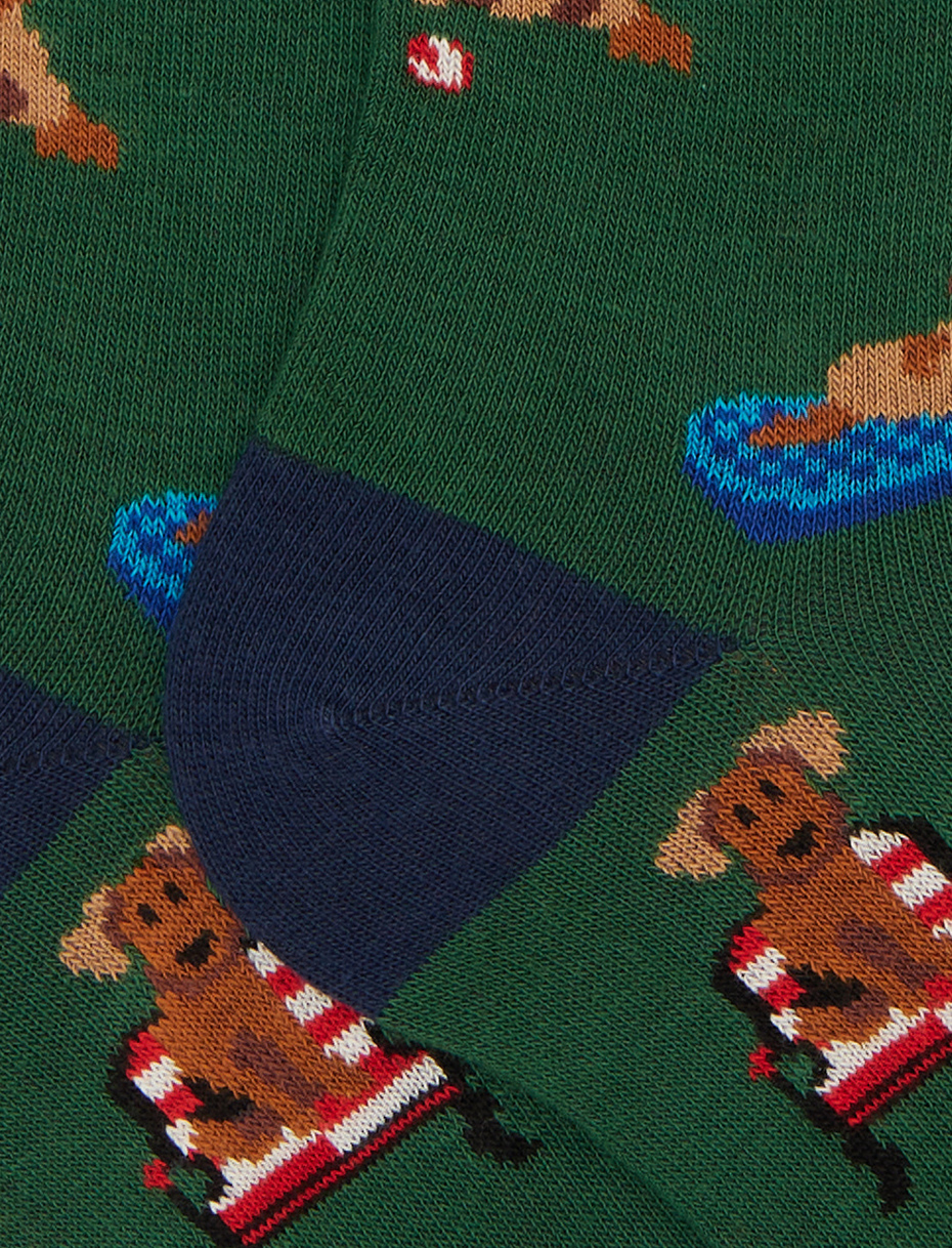 Men's long socks in green cotton with dog pattern - Gallo 1927 - Official Online Shop