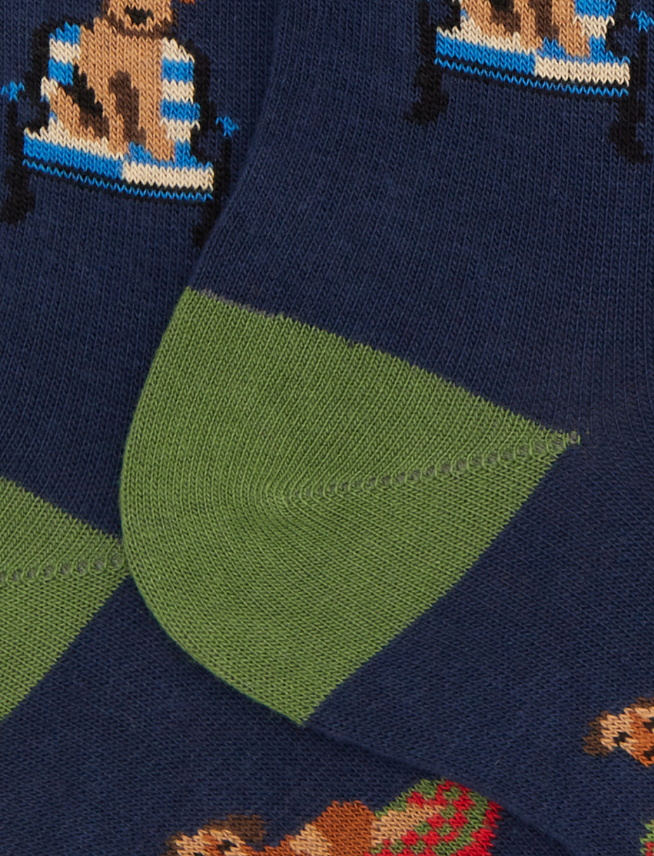 Men's short socks in blue cotton with dog pattern - Gallo 1927 - Official Online Shop