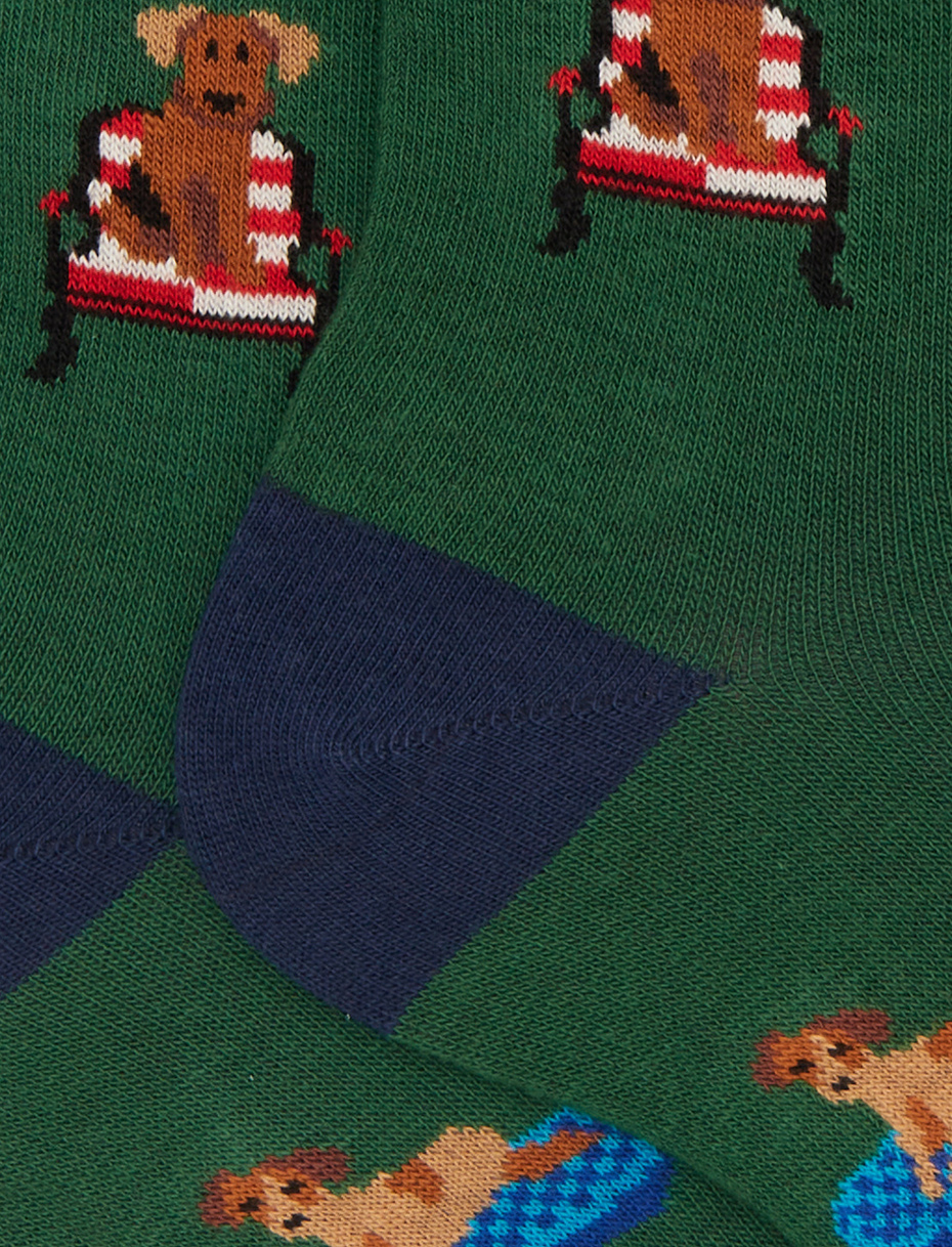 Men's short socks in green cotton with dog pattern - Gallo 1927 - Official Online Shop