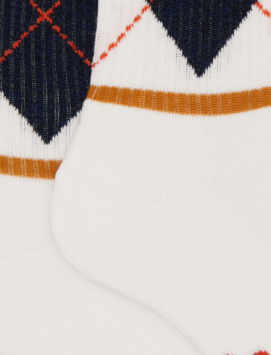 Unisex short socks in white cotton terry with diamond pattern - Gallo 1927 - Official Online Shop