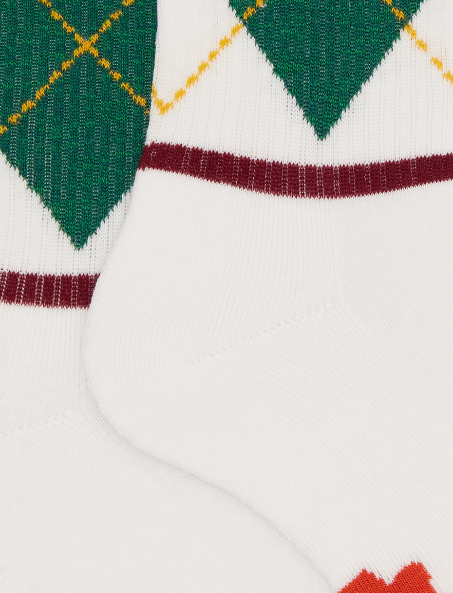 Unisex short socks in white cotton terry with diamond pattern - Gallo 1927 - Official Online Shop