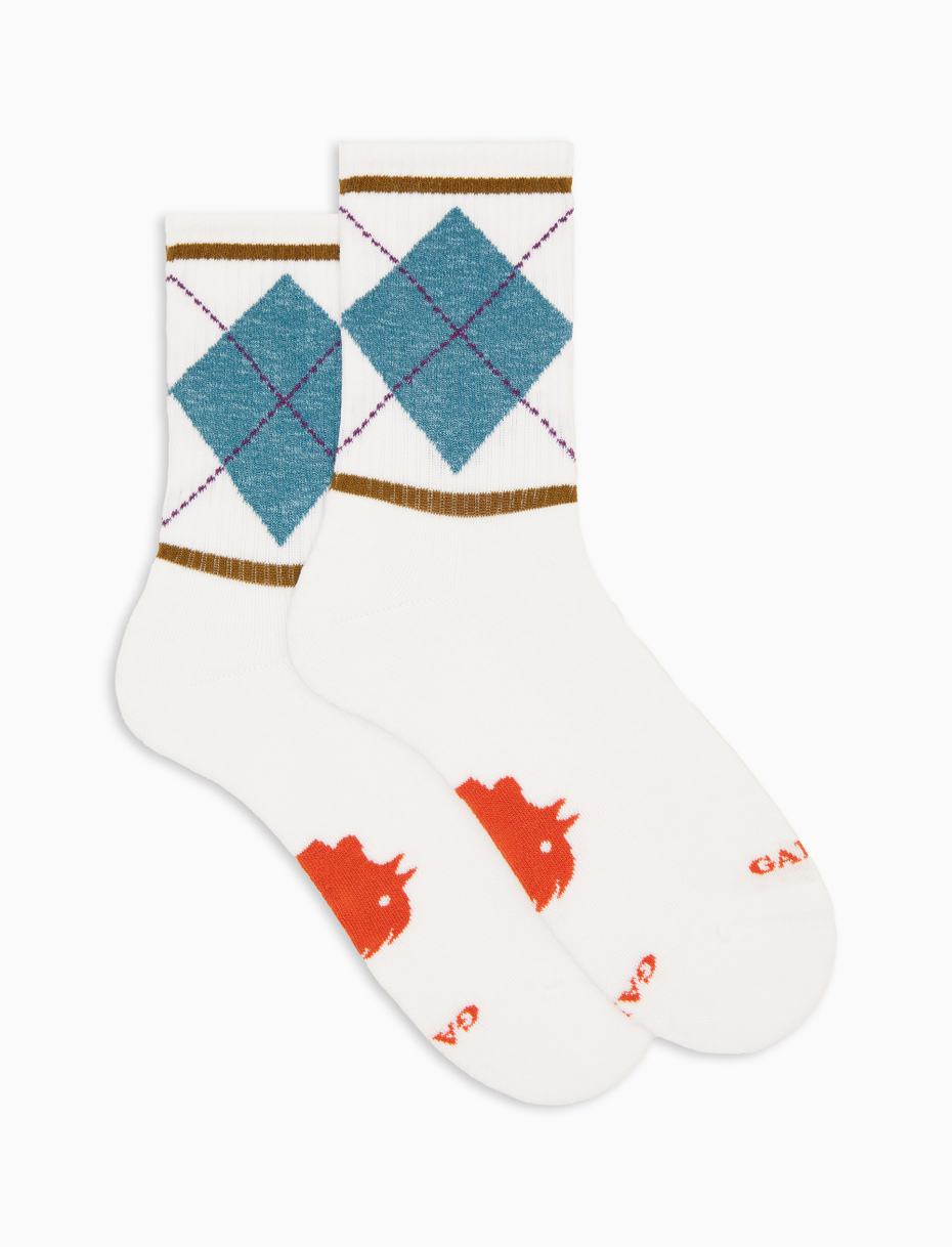 Unisex short socks in white cotton terry with diamond pattern - Gallo 1927 - Official Online Shop