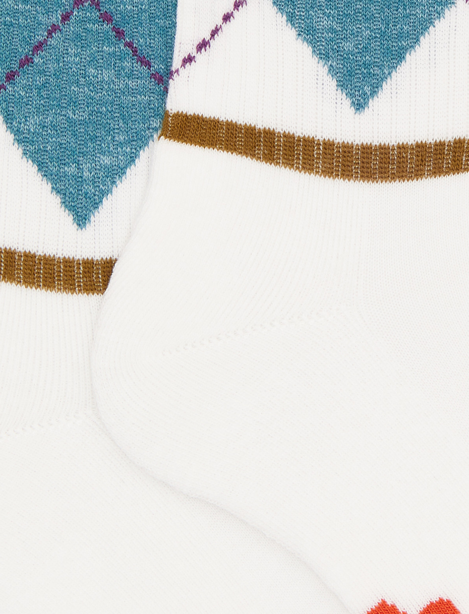 Unisex short socks in white cotton terry with diamond pattern - Gallo 1927 - Official Online Shop