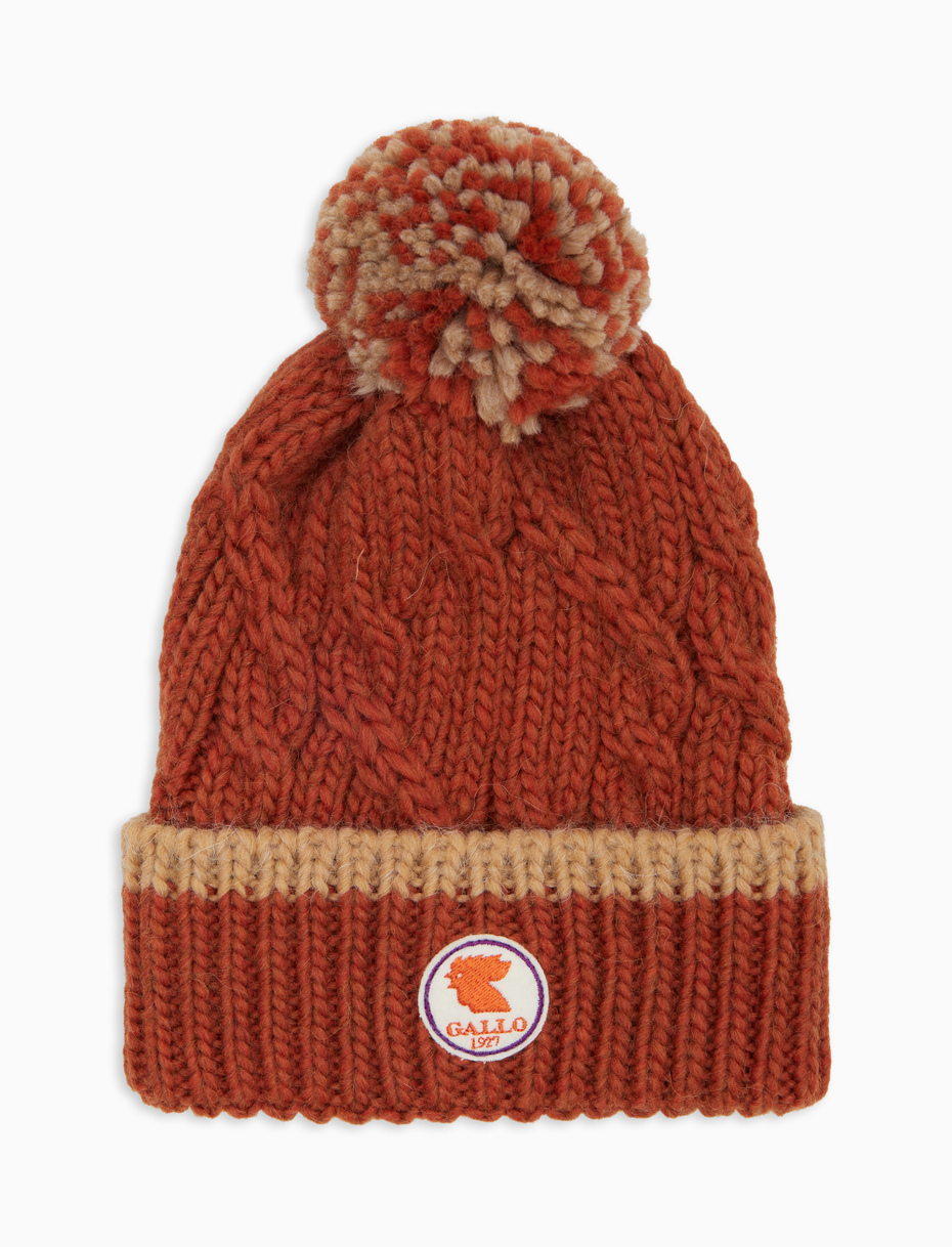 Unisex turn-up cap in orange with plain braided pattern - Gallo 1927 - Official Online Shop