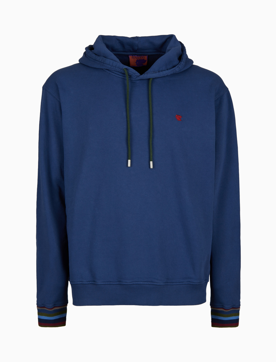 Unisex garment-dyed blue cotton hoodie - Gallo 1927 - Official Online Shop