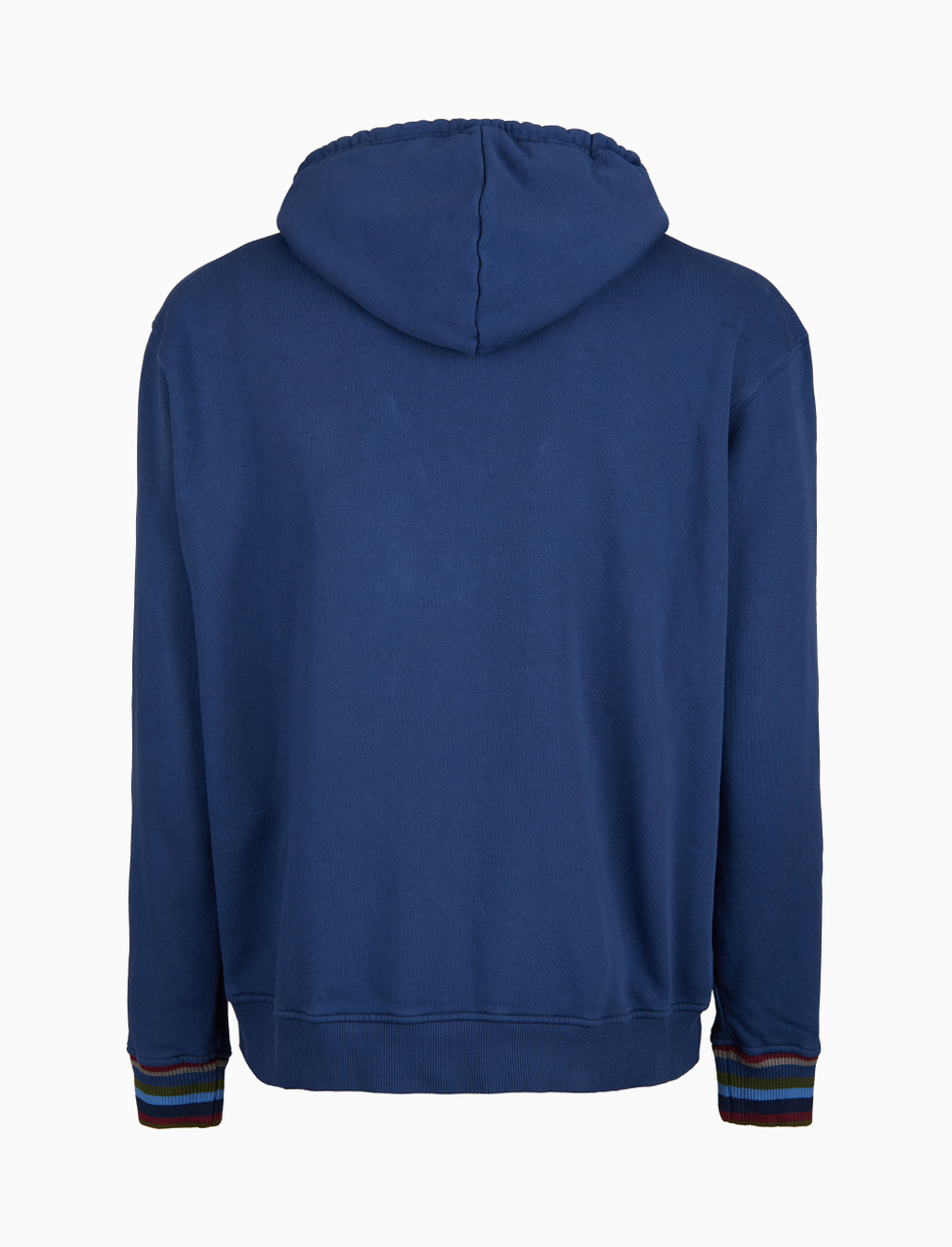 Unisex garment-dyed blue cotton hoodie - Gallo 1927 - Official Online Shop