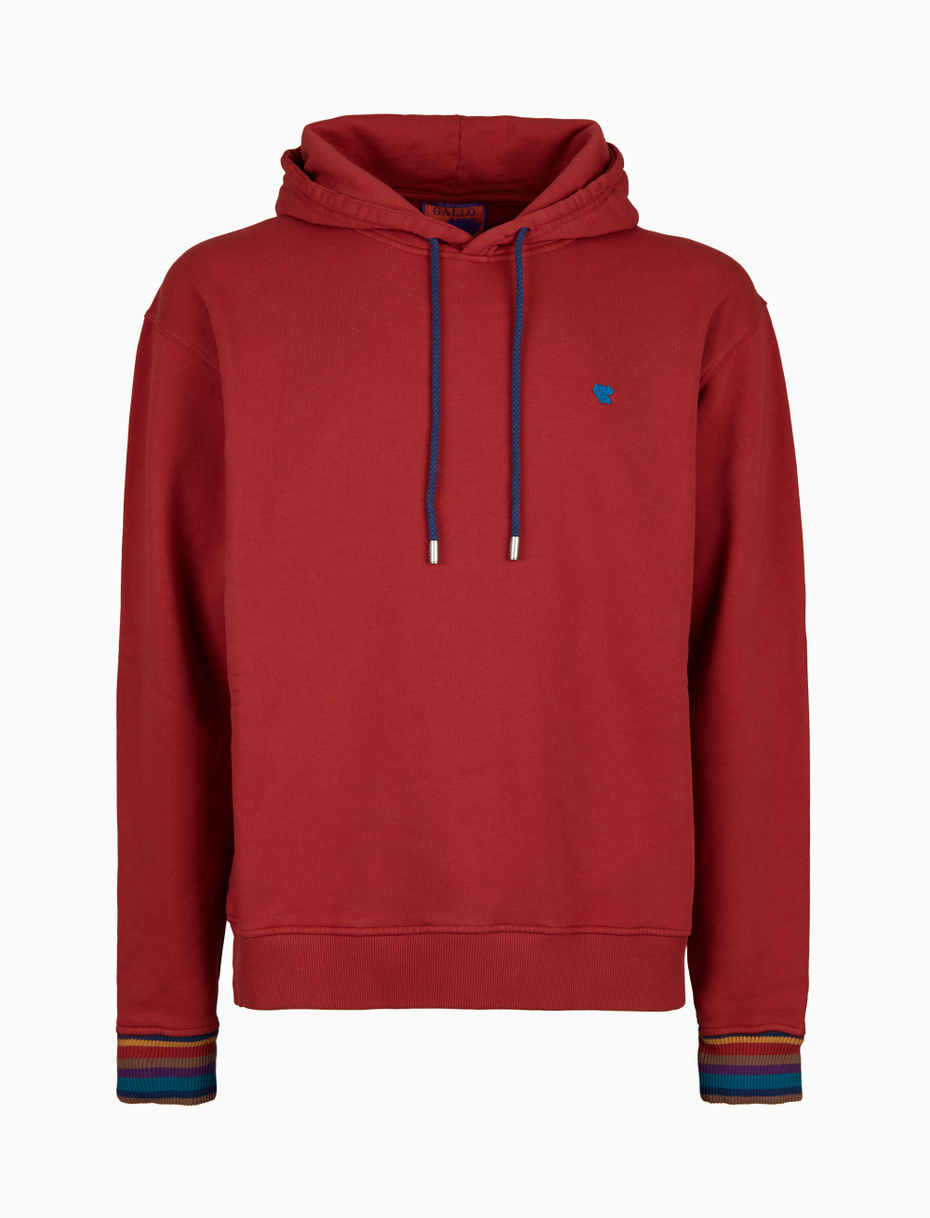 Unisex garment-dyed red cotton hoodie - Gallo 1927 - Official Online Shop