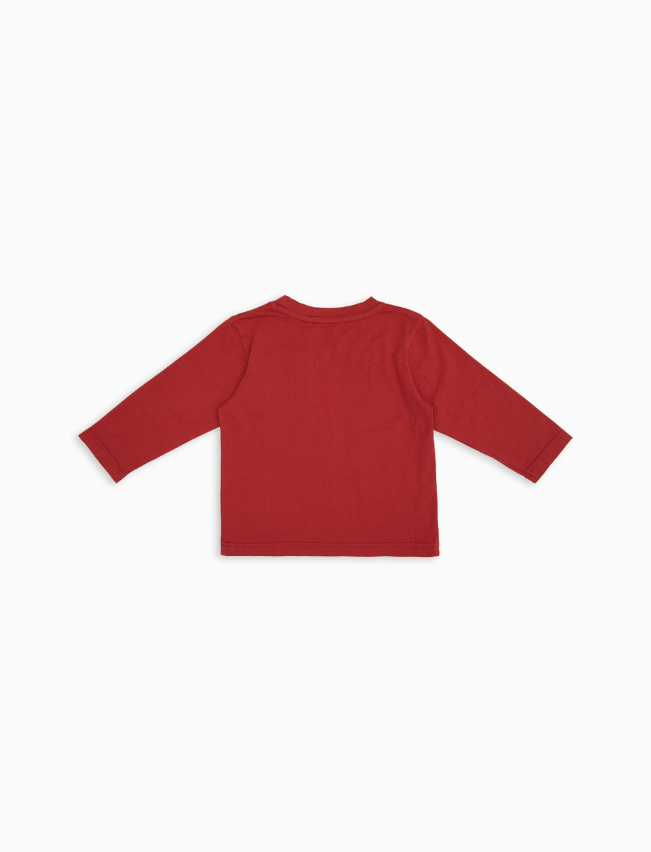 Long-sleeved T-shirt for children in red garment-dyed cotton with multicolored fleece pocket - Gallo 1927 - Official Online Shop