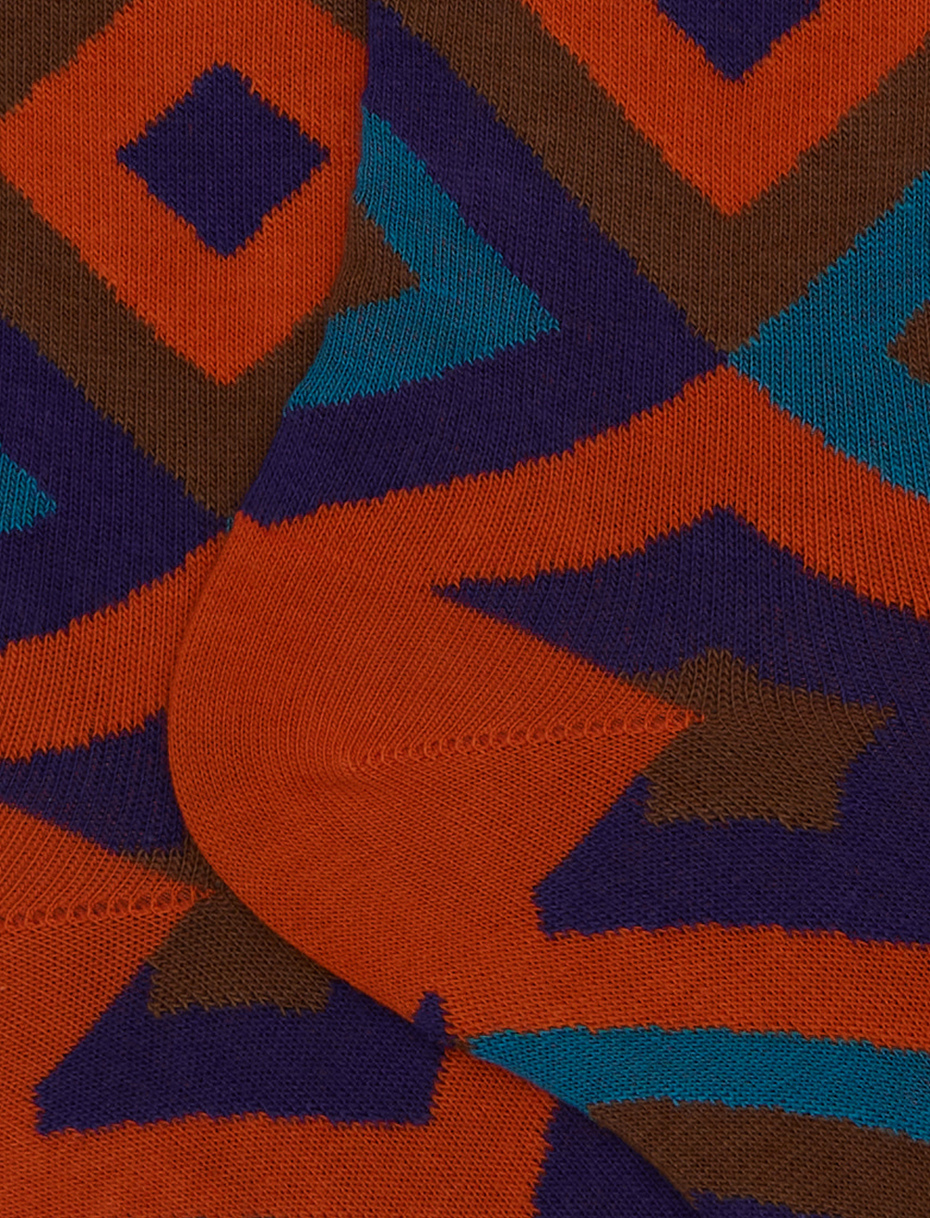 Men's orange cotton long socks with concentric diamond pattern - Gallo 1927 - Official Online Shop