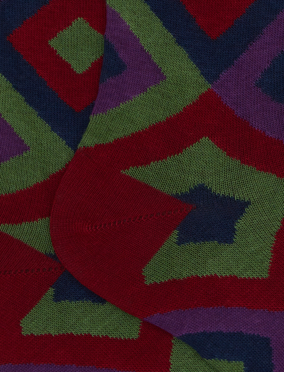 Men's burgundy cotton long socks with concentric diamond pattern - Gallo 1927 - Official Online Shop