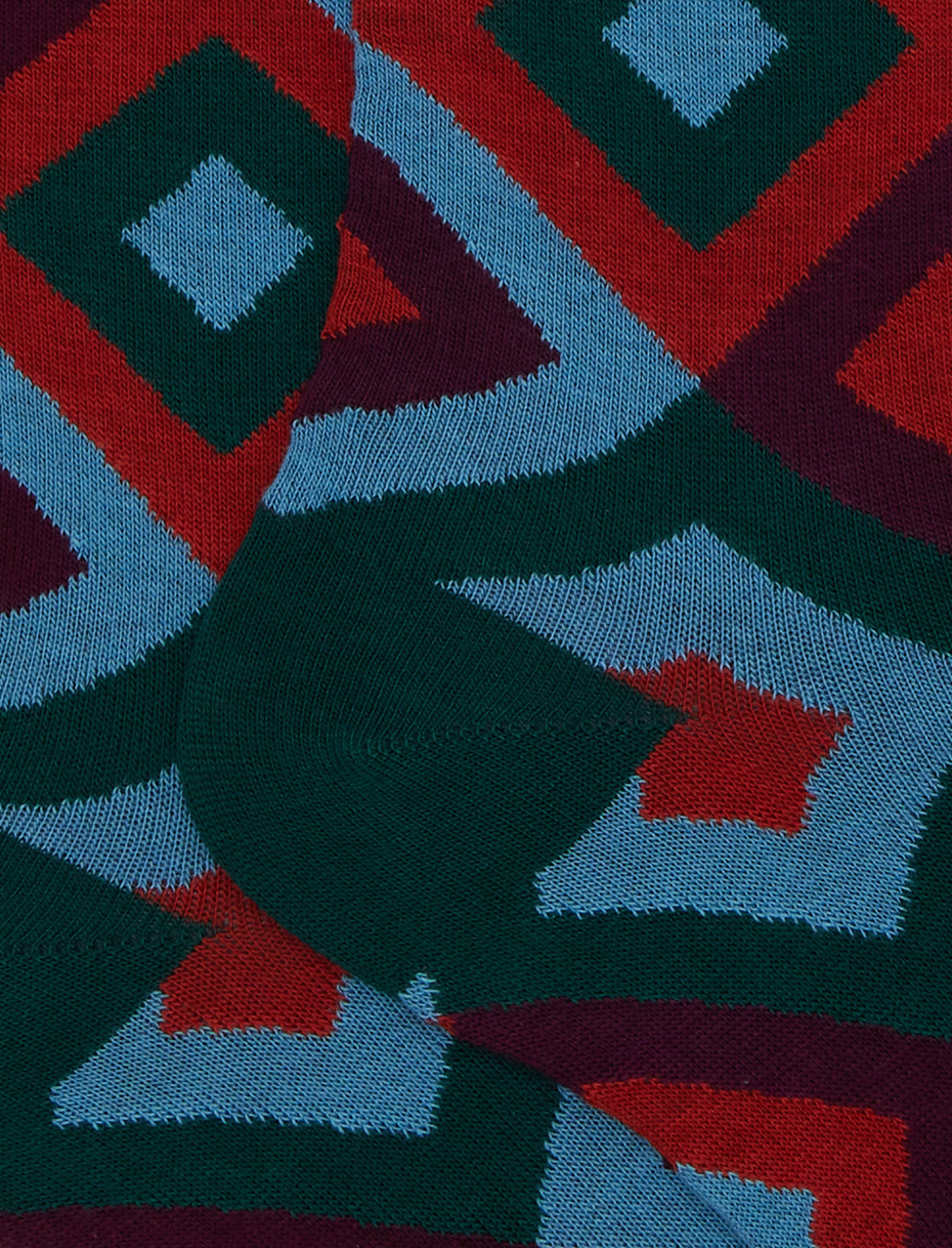 Men's green cotton long socks with concentric diamond pattern - Gallo 1927 - Official Online Shop