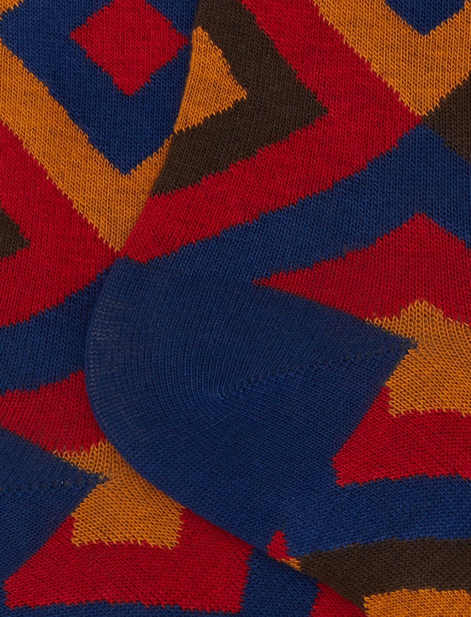 Men's blue cotton long socks with concentric diamond pattern - Gallo 1927 - Official Online Shop